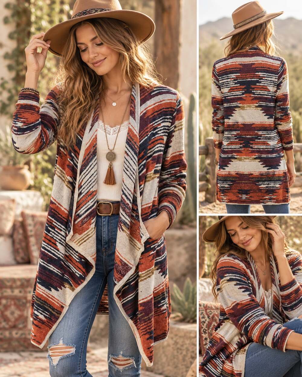 Lucky Brand Aztec Open Front Cardigan Sweater Size M Multi Color